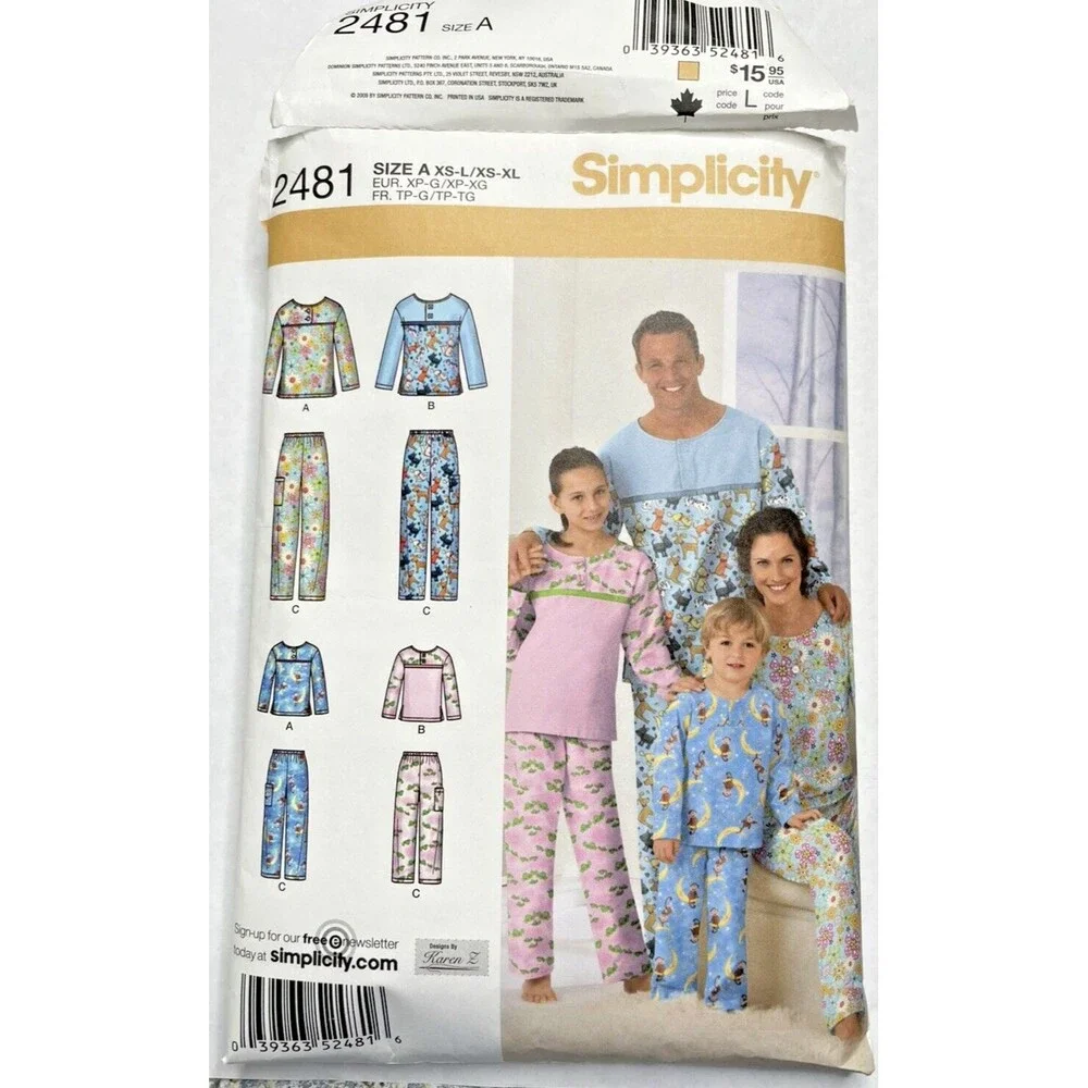 Simplicity Sewing Pattern 2481 Adult/Child pajamas preowned